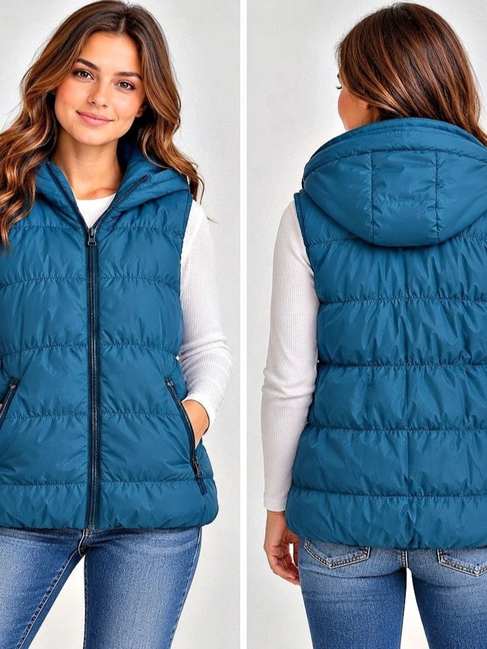 Bench Women’s Small Teal Blue Puffer Vest Packable Hood